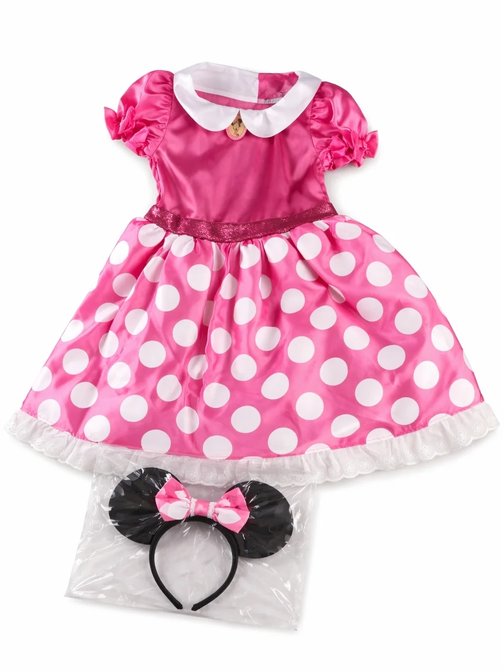 Disney Minnie Mouse Costume Girls Size 4-6X Pink Polka Dot Dress w Ears NWOT - Picture 1 of 6